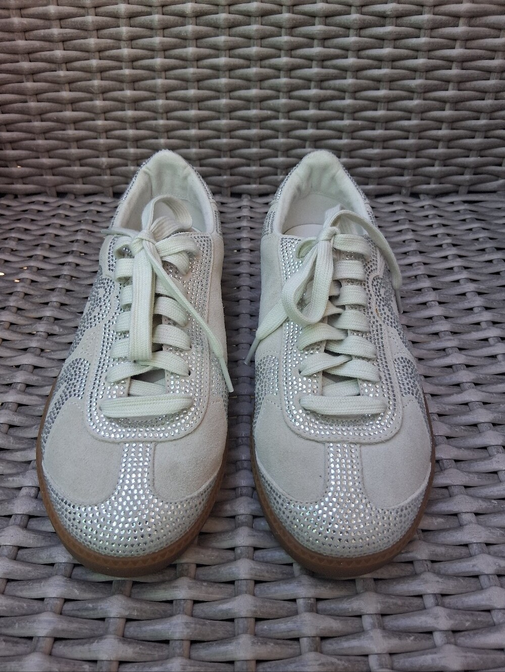 NEW Maje Rhinestone Accent Casual Sneakers - Ivory